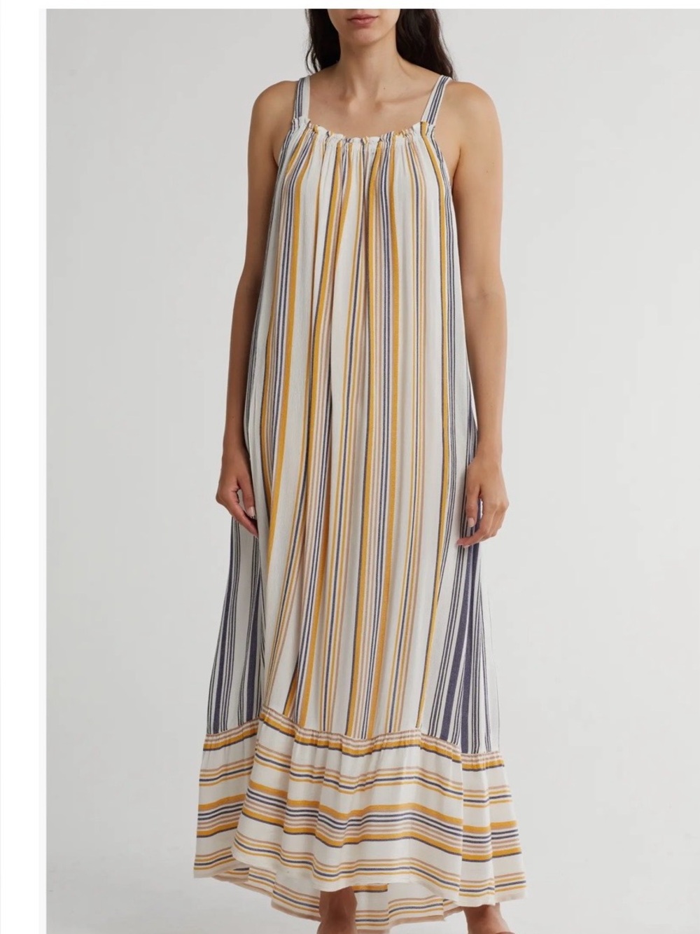 lovestitch Striped Maxi Sundress in Yellow, Navy & Tan